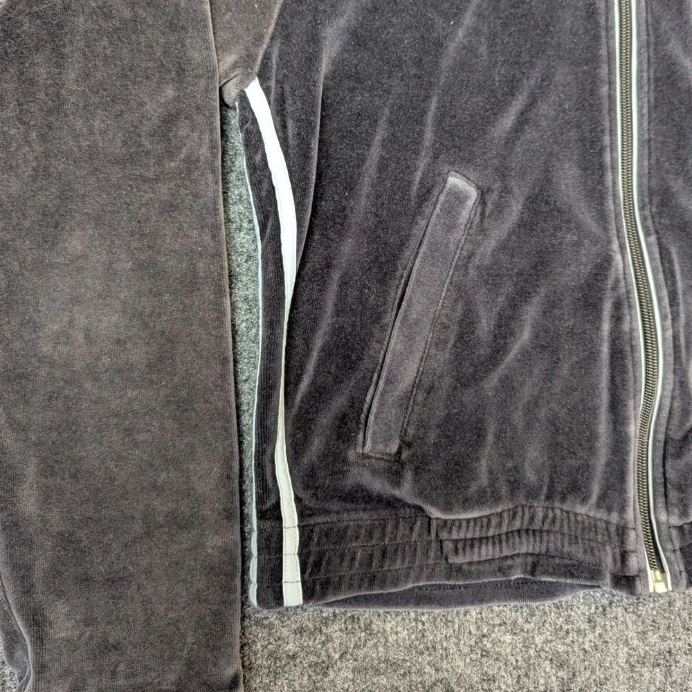 Adidas Vintage 2003 Velour Full Zip Up Hoodie Retro Charcoal Gray Mens Medium